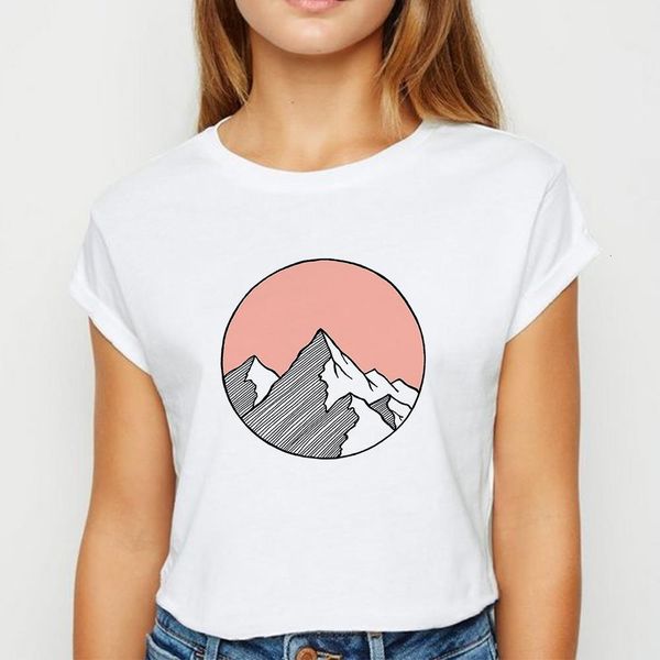 

new t-shirt female scenery mountain tshirt harajuku spring summer women's shirt hipster comfortable o-neck t-shirts, White