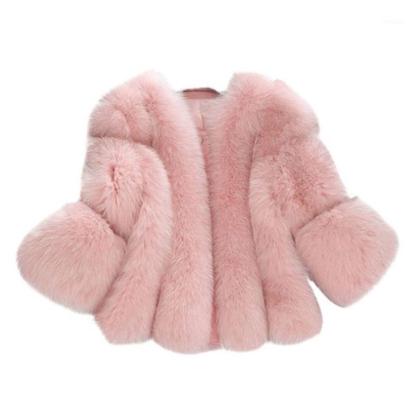 

women's fur & faux winter thicken warm floating hairry women pink coat 2021 long sleeve female plus size outwear manteau femme1, Black