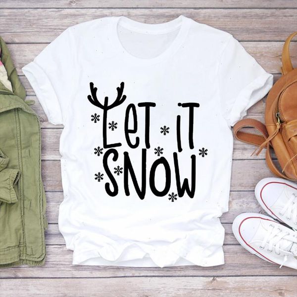 

women christmas letter snow funny printing cute 90s holiday print lady tshirt ladies graphic t shirts female tee t shirt, White