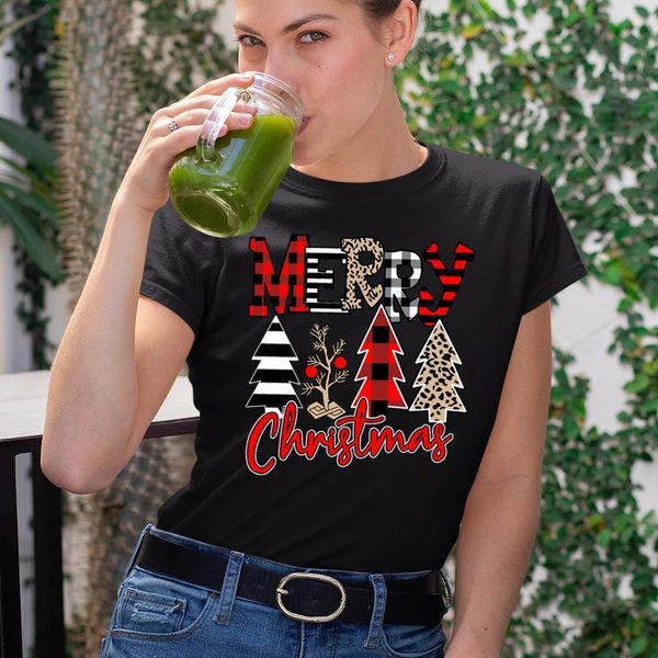 

merry christmas colorful trees printed t-shirts women 2021 shirts for women casual aesthetic clothes crew neck ladies female, White