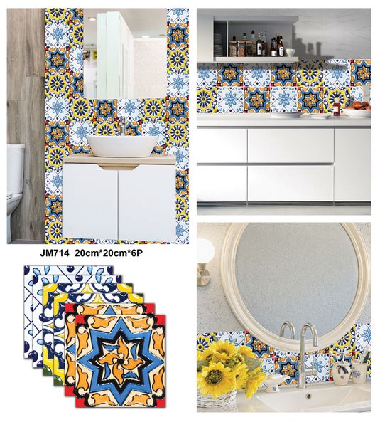 6 pcs adesivo de banho mosaico auto adesivo papel de parede adesivo diy impermeável decoração home cozinha cozinha papel de parede v4