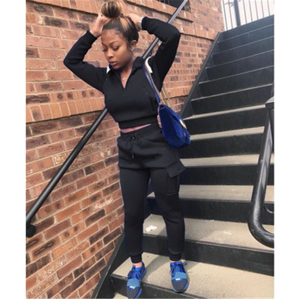 

solid color splicing women sets fashion trend long sleeve zipper drawstring trousers two piece sets spring new female casual tracksuits, Gray