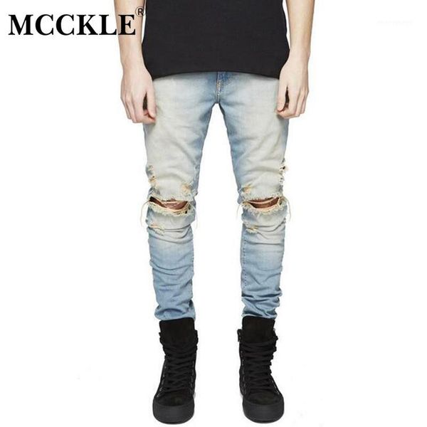 

mcckle designer slim fit ripped jeans men hi-street mens distressed denim biker knee holes washed destroyed jeans1, Blue