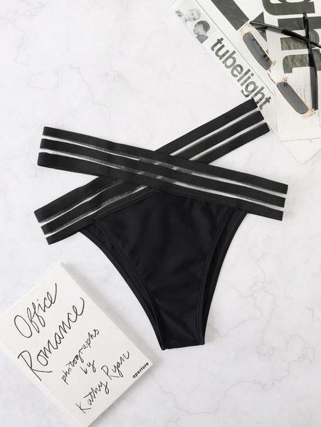 

plain contrast mesh bikini bottom q6gh#, White;black