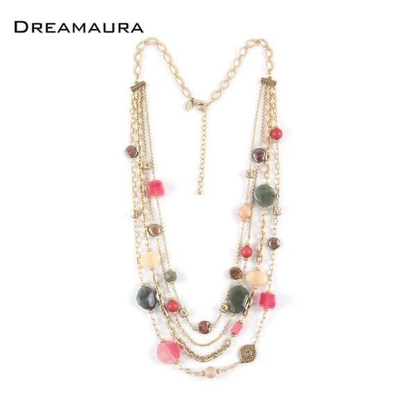 

chains shiny gold-plated triple layered chain necklace women jewelry minimalism semi-precious stone pearl, Silver