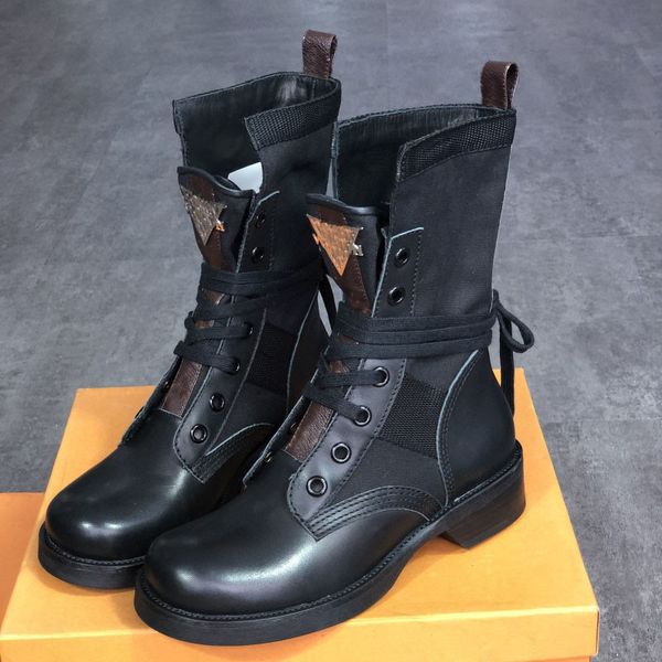 

fashion women martin boots genuine leather nylon ankle combat molding platform latest bag shoes winter triple cowhide motorcycle boots box, Black