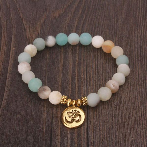 

amazonite beads 1pcs 8mm matte frosted with lotus om buddha charm yoga bracelet bracelets for women, Black