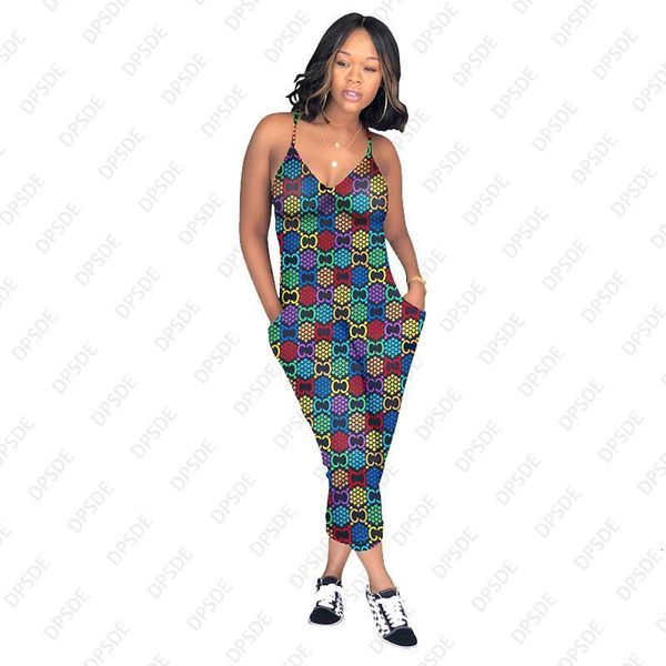 

2020 fashion sleeveless strapless casual jumpsuits women summer rompers long jumpsuit deep v print jumpsuit, Black;white