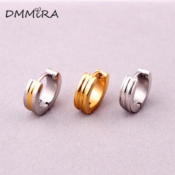

fashion men women non-piercing color gold black stainless round steel three layers small hoop huggie earrings jewelry, Golden;silver