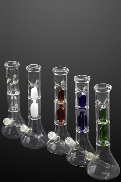 Duplo filtros de vidro Beaker Hookah Água Bongo Ail Dab Rigs Acessórios de tubulação de fumo com tigela