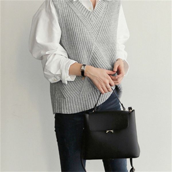 

female autumn 2021 of elegant women student with cleavage in knitting pullover outerwear vest k80m, White;black