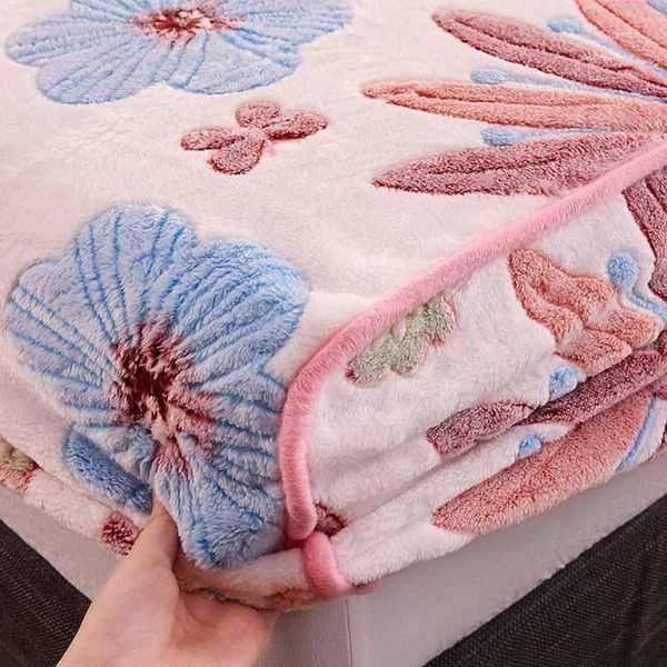 

sheets & sets wostar winter warm flannel elastic band fitted sheet 3d print floral plush super soft queen king size bed and cases1