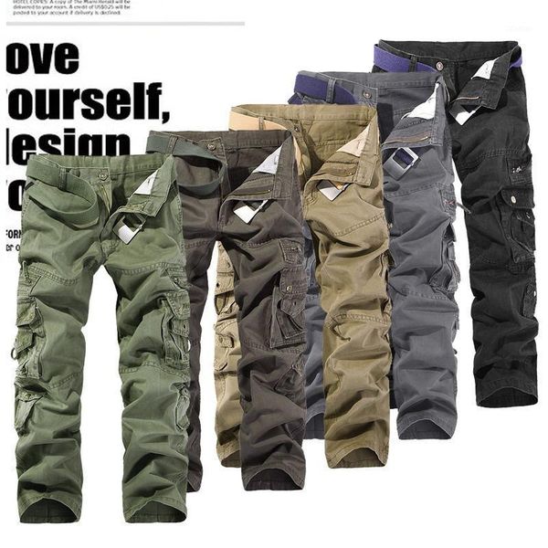 

tide fashion multi-pocket solid for men cargo pants man camouflage camo trousers leisure plus size 28- men's, Black