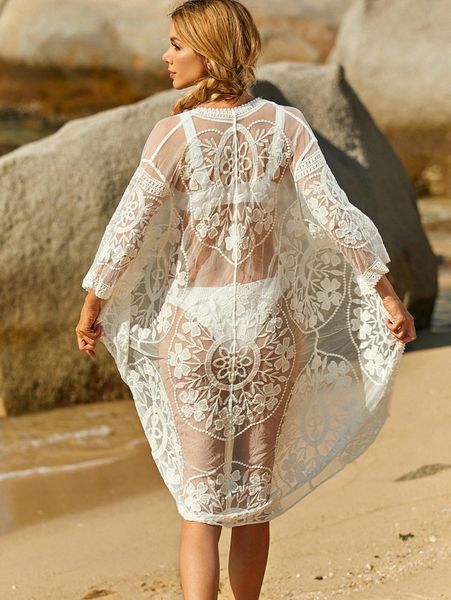 

sheer embroidery mesh kimono without bikini h3rj#, White;black