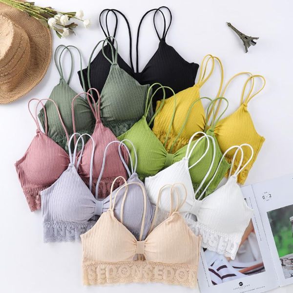 

gym clothing women sport bra solid lace camisole breathable push up padded sports underwear bralette fitness running yoga bras 1, White;black