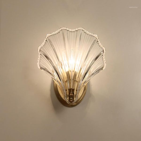 

new 2020 luxury crystal glass shell luxury gold wall lamp lights bulbs led light bedroom living room indoor lighting fixtures1