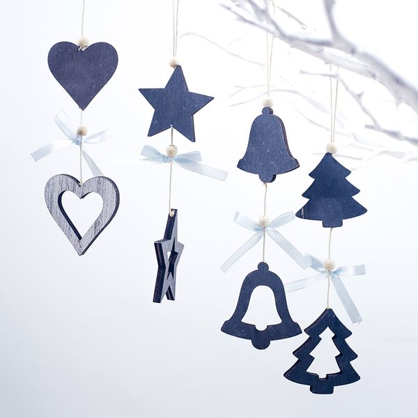 

new year 2021 diy blue bell&star&tree wooden pendants ornaments home christmas party xmas tree kids gifts decorations