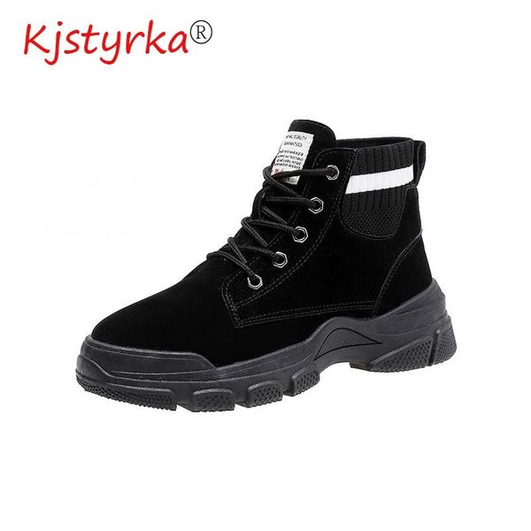 

boots canvas female 2021 autumn and winter wild british wind high-lace women sneakers zapatos mujer, Black