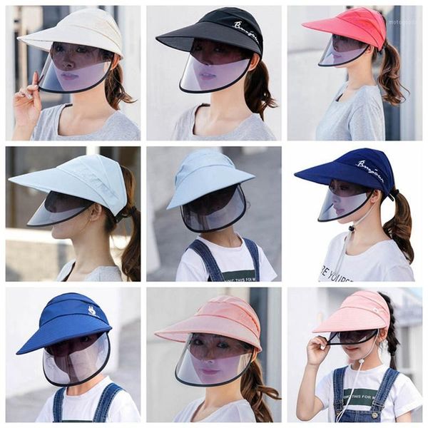 

kids anti-uv lens hat female two-layer plastic wide brim sun hat casual summer rotating empty plastic visor cap1, Blue;gray