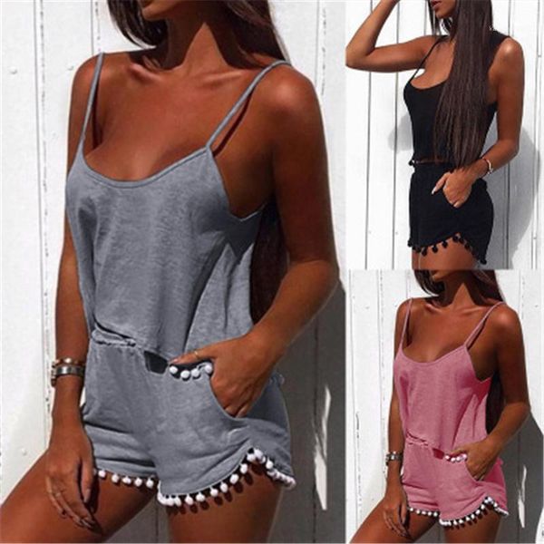 

drawstring shorts tracksuits summer female casual suits women solid color 2pcs sets fashion trend sling sleeveless round neck vest, Gray