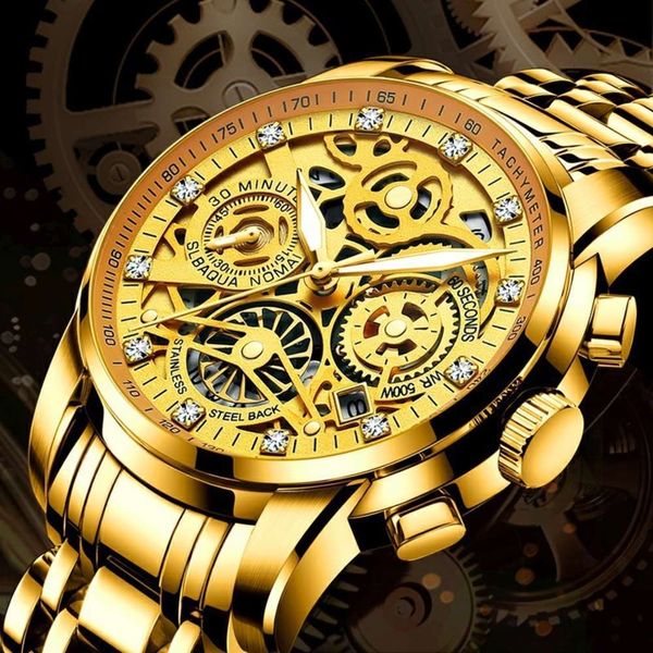 

steel hollow watch men's 2021 new band high grade quartz luminous waterproof trend non mechanical student watch, Slivery;brown
