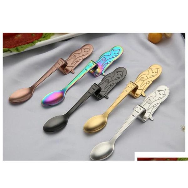 

fancy colored mermaid spoon coffee spoon coffee teaspoon pvd plated stainless steel 304 gold copper black rainbow c478