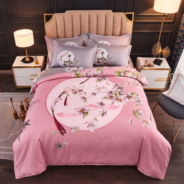

pure cotton four piece set of cotton reactive large plate flower spring summer autumn winter general bed sheet quilt cover bedding