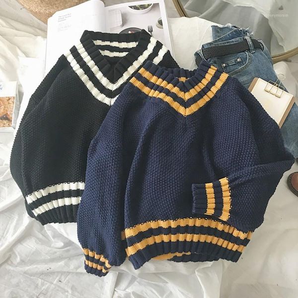 

sweater kintted female pullovers v-neck new casual long sleeve fashion sweet loose sweater for women warm knitted jumper1, White;black