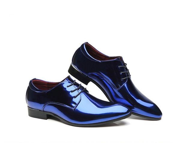 

37-48 trend pointed toe men pu leather fashion bright business shoes casual wedding hard-wearing dress shoes, Black