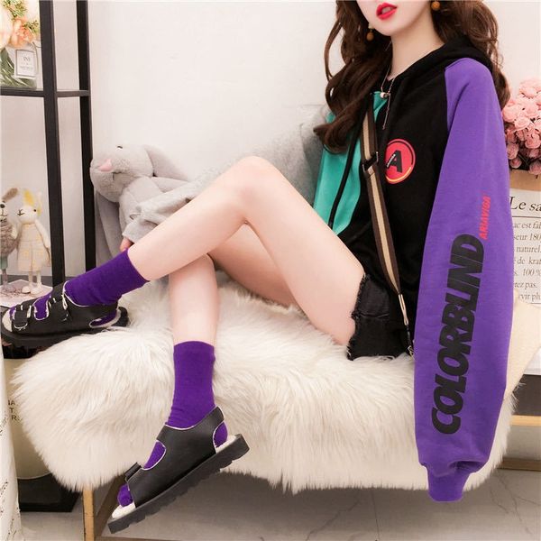 

весной и осенью тонкая 2020 новый длинный рукав потерять top coat топ корейского онлайн красных пальто женщин мода с капюшоном свитера женщи, Black