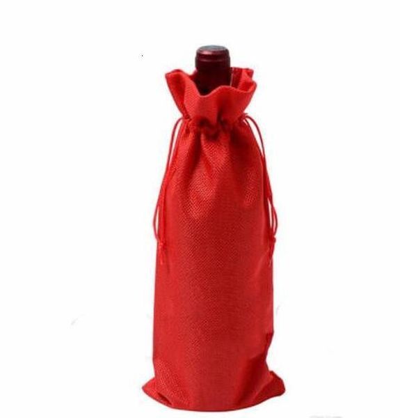 

bottle covers jute drawstring wine packaging gift bags rustic hessian christmas wedding dinner table decorations dhf850 w1pu