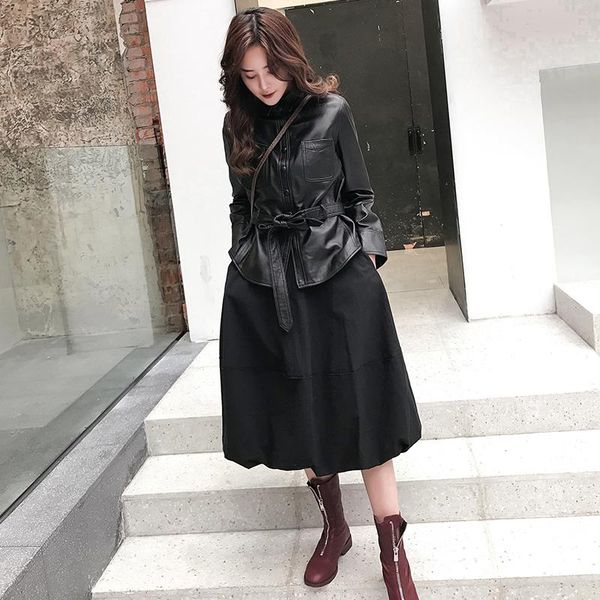 

100% genuine leather jacket women korean sheepskin coat female spring autumn clothes 2021 femme veste pph3436, Black