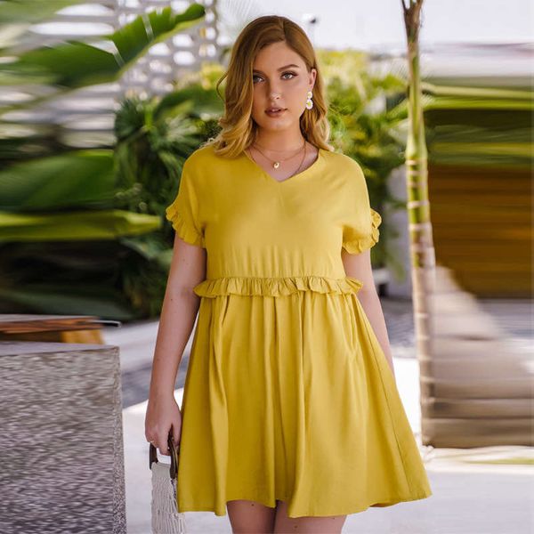 

women's big 2020 v-neck ruffle sleeve dress, Black;gray