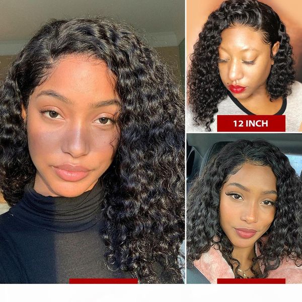 

malaysian jerry curly short bob lace front human hair wig pre plucked for black women glueless 13x4 deep wave frontal wig remy