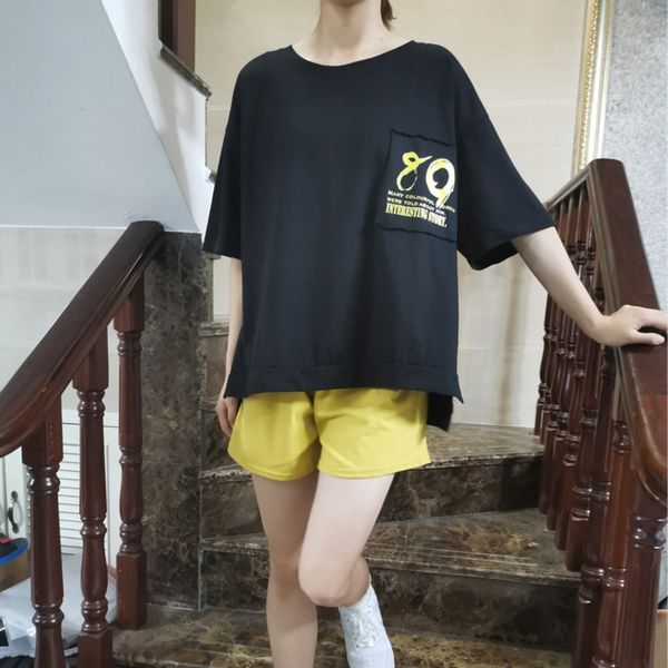 

uoykk 2020 printed women's fashion suit letter new short sleeve crew casual t-shirt wide leg loose shortsshorts two piece t-shirt neck, Gray