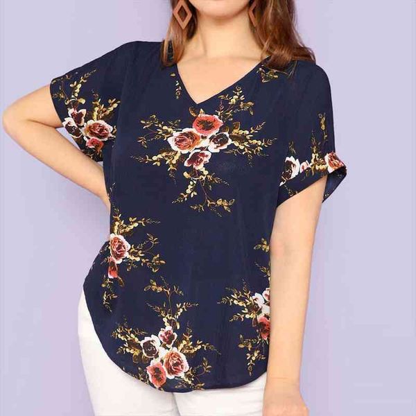 

40 floral print blouse women plus size v-neck short cuffed sleeve casual harajuku elegant vintage aesthetic clothes shirts, White