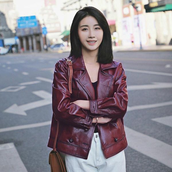 

ladies leather jackets women genuine leather bomber sheepskin coat spring autumn 2020 motorcycle biker jacket ladies coat wqt1711, Black