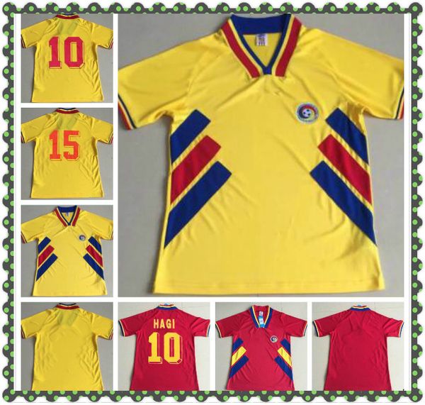 

world cup national team retro 1994 romania soccer jersey home away red yellow 94 vintage football shirt #10 hagi #6 popescu #9 raducioiu, Black;yellow