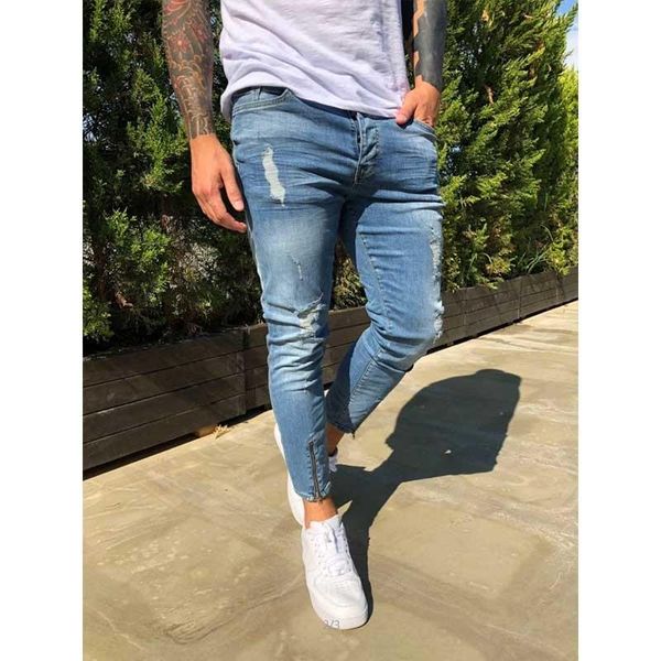 

mens ripped jeans for men casual black blue skinny slim fit denim pants biker hip hop jeans zipper designer denim pants