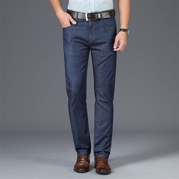 Browon Marca Verão Casual Homens Calças De Jeans Calças Médio Cintura Reta Denim Calças Vendido Cor Business Jeans Homens Plus Size 201116