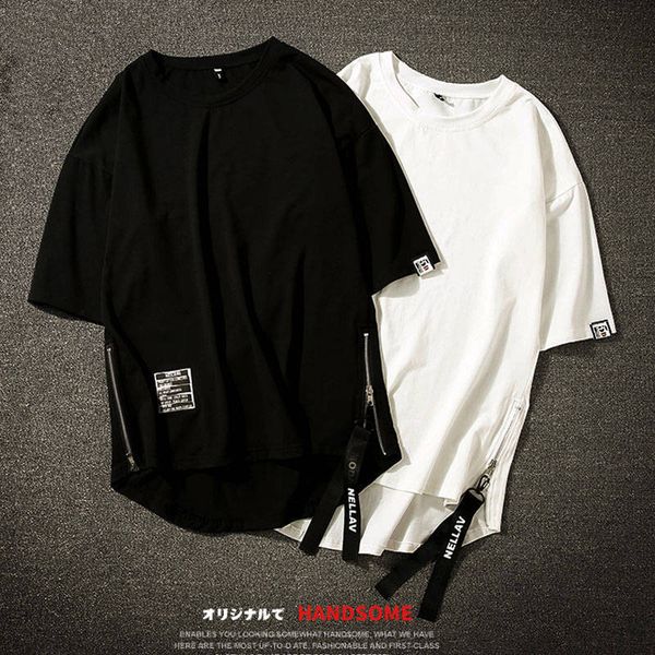 

5xl hip hop t shirt casual zipper tshirt streetwear boy clothes fashion summer tees high street funny male kg-403, White;black