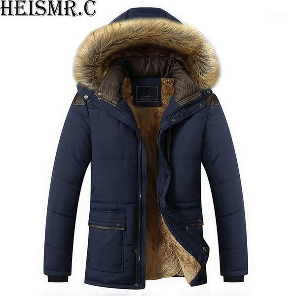 

new men's winter jacket mens brand plus velvet hooded padded parka male casual warm fleece fur collar wadded parkas coat hjk1281, Tan;black