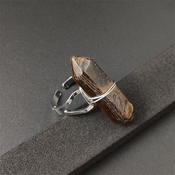 

crystal band ring fashion adjustable hexagonal column natural multi color various styles men and women rings 6 5sb k2b, Golden;silver