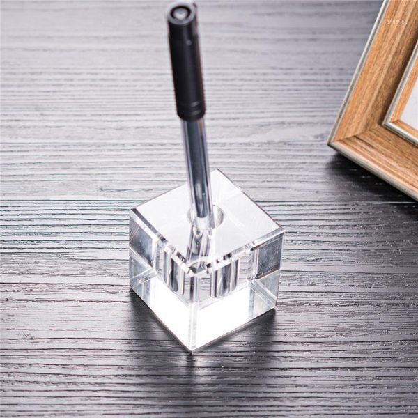 

square clear office crystal pen holder pen rack brush container home office decoration accessories holder for desk organizer1