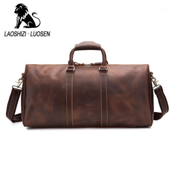 

laoshizi extra large men genuine leather travel bag vintage crazy horse leather man travel duffel luggage weekend bags male1