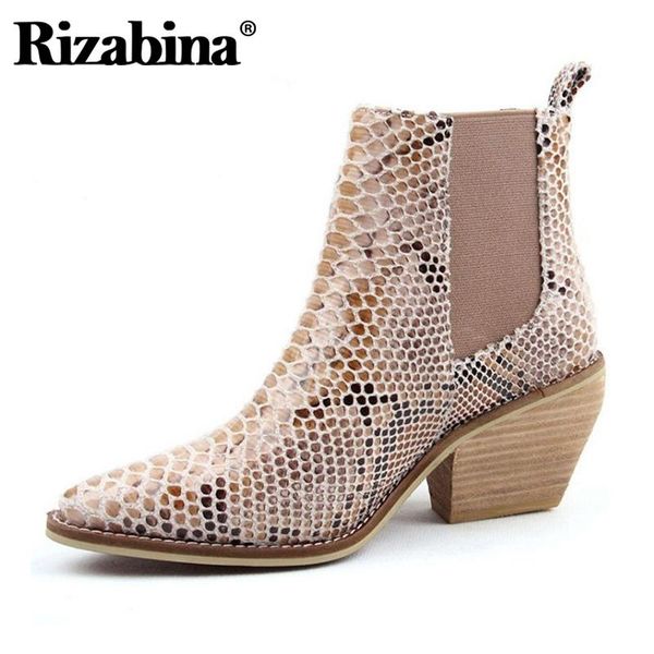 

rizabina ankle boots women 2020 european winter high heels shoes women fashion pointed toe snake print footwear size 34-43, Black