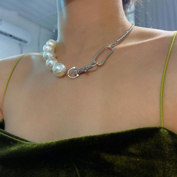 

chokers round imitation pearl pendant necklace collar statement wedding punk boho lariat chain creative short necklacee women jewelry, Golden;silver
