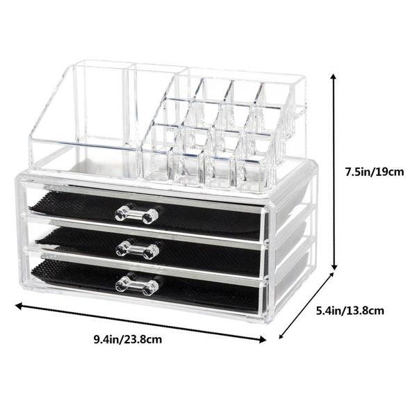 

home use space-saving rectangular compartments & 3-layer drawers integrated plastic make2up case tran24x16x20