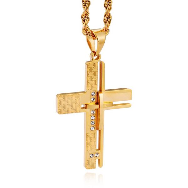 

mens gift drill stainless steel gold / black cross pendant necklace jewelry, Silver