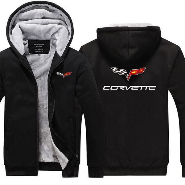 

casual men cotton warm male chevrolet corvette sweathshirt hoodies zipper coats male thicken jackets drop shipping, Black